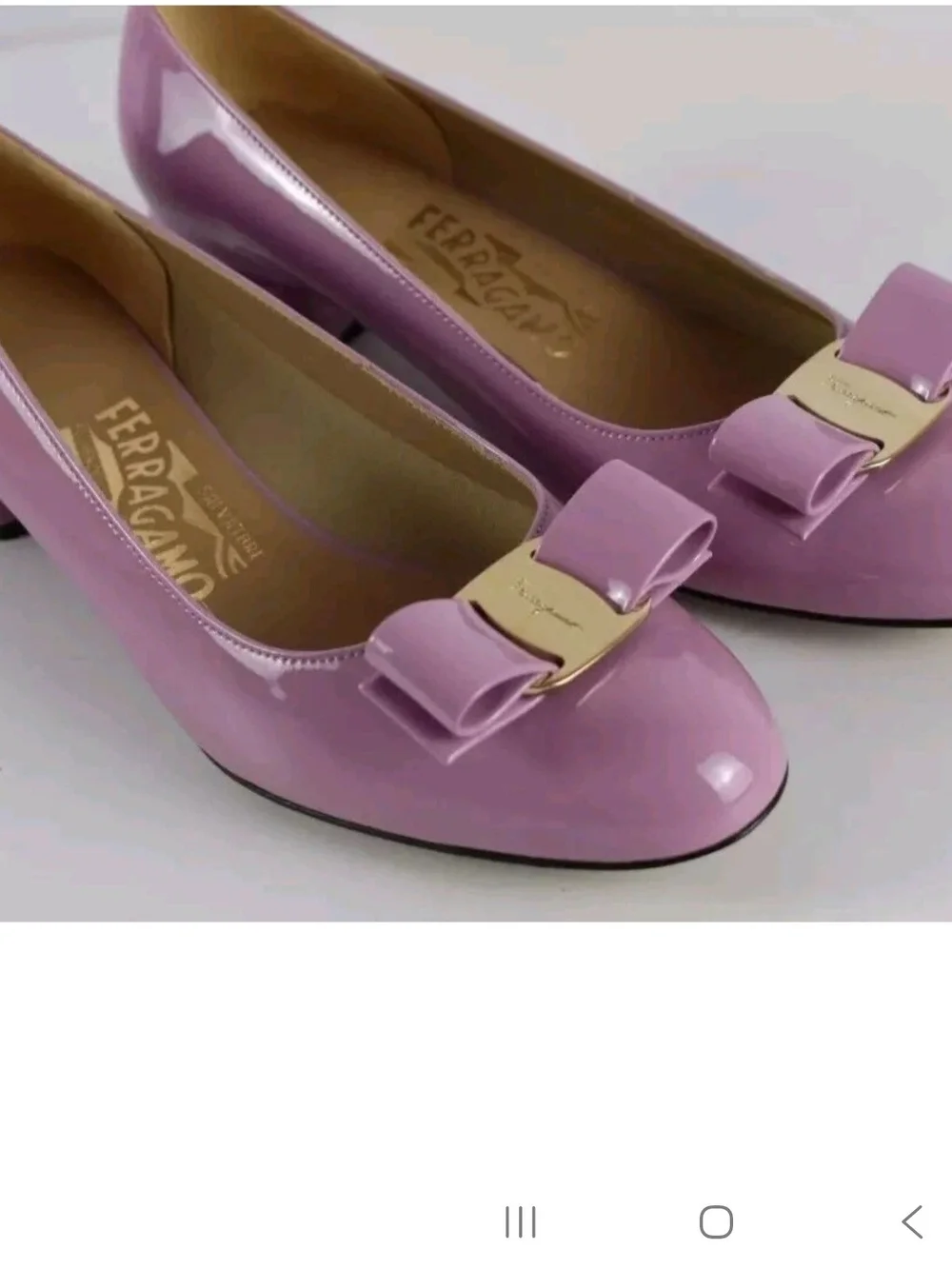 New Salvatore Ferragamo Sz 9.5 B Vara Vertigo Pink Logo Bow Patent Leather Pumps